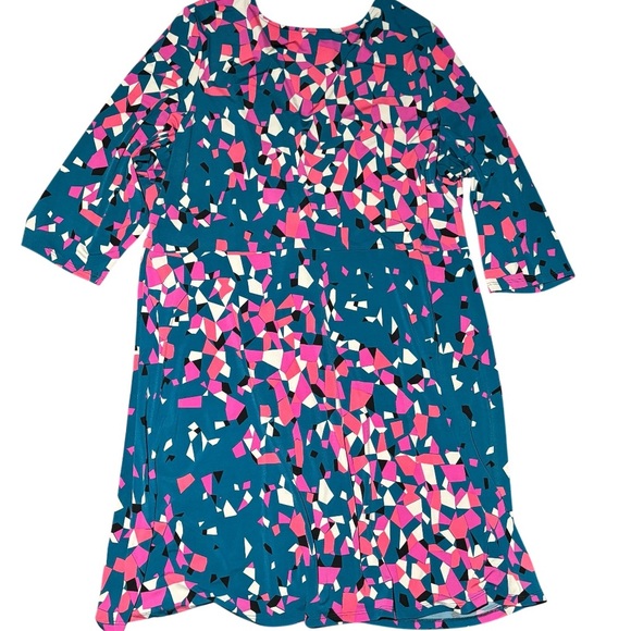 Leota Plus Size 4L 4X Midi Dress Geo Print Stretch Knit V-Neck Made in NYC - Picture 2 of 5